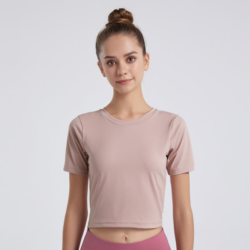 5 Colors Yoga Short Sleeves Solid Color Bare Navel Open Back Yoga Jacket Women Practice Quick Dry Fitness T Shirt