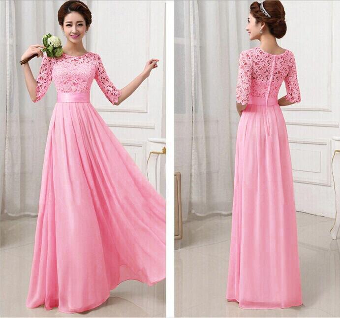 Fashion Chiffon Lace Solid Color Evening Maxi Dress