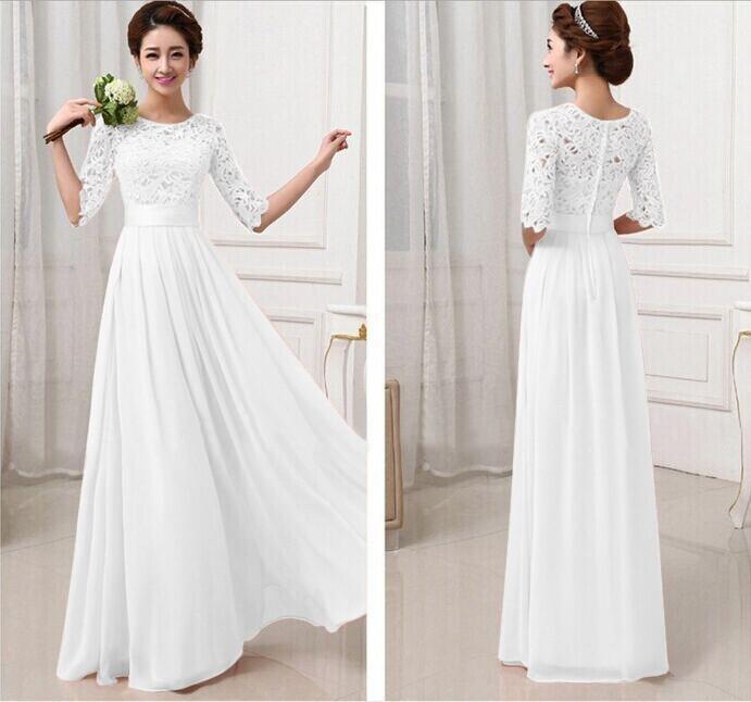 Fashion Chiffon Lace Solid Color Evening Maxi Dress