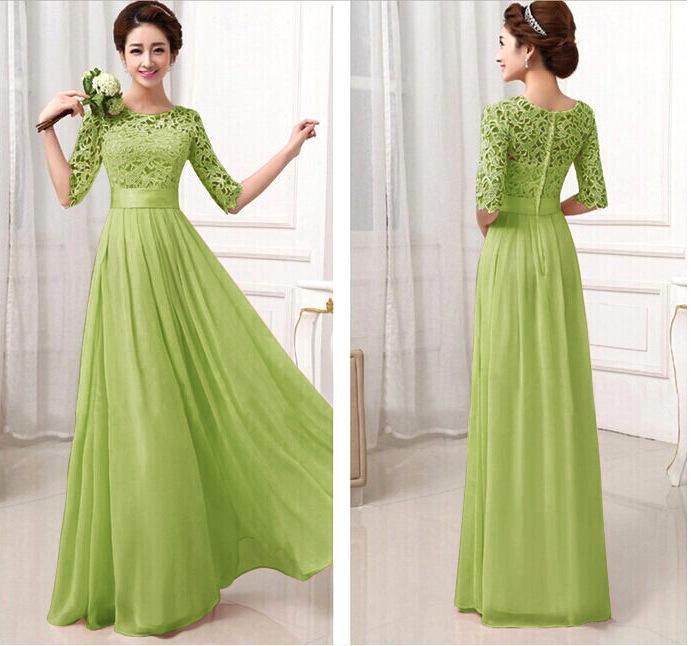 Fashion Chiffon Lace Solid Color Evening Maxi Dress