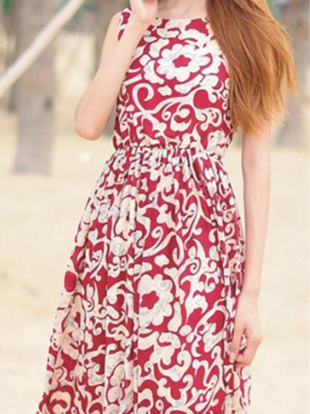 Fashion Bohemia Floral Thick Straps Sleeveless Maxi Dress