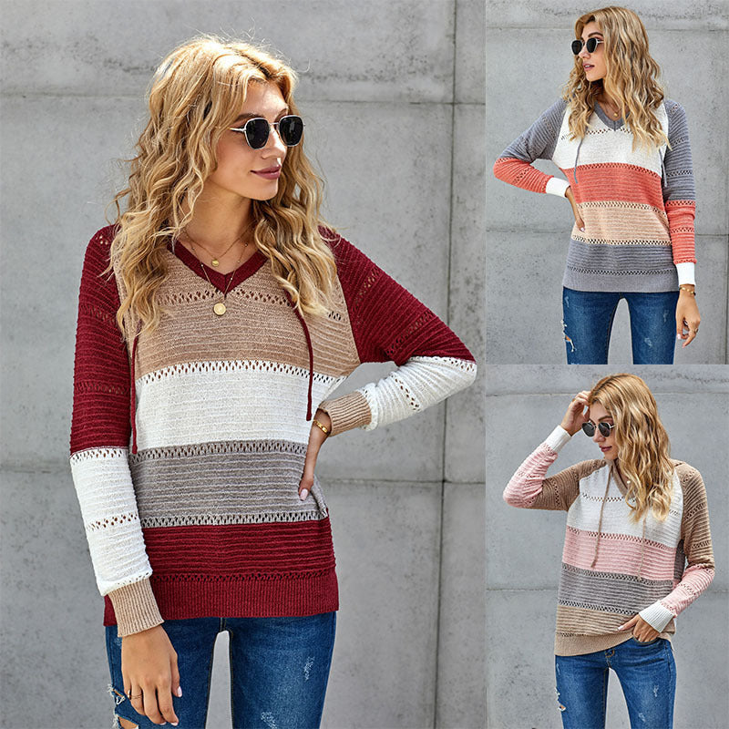 Street Fashion Autumn and Winter Knitted Hoodie Sweater Women Wear Long-sleeved Blouse