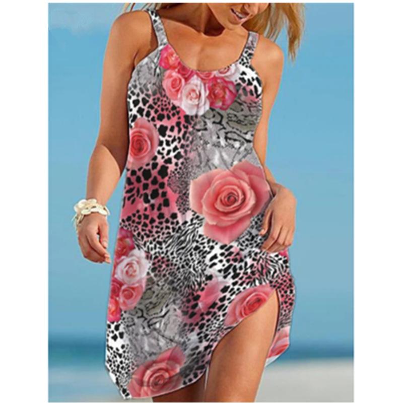 Printed beach skirt small fresh City Leisure printed women's A-line dress