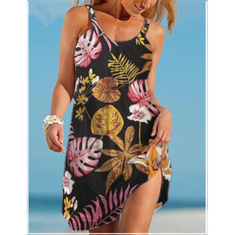 Printed beach skirt small fresh City Leisure printed women's A-line dress