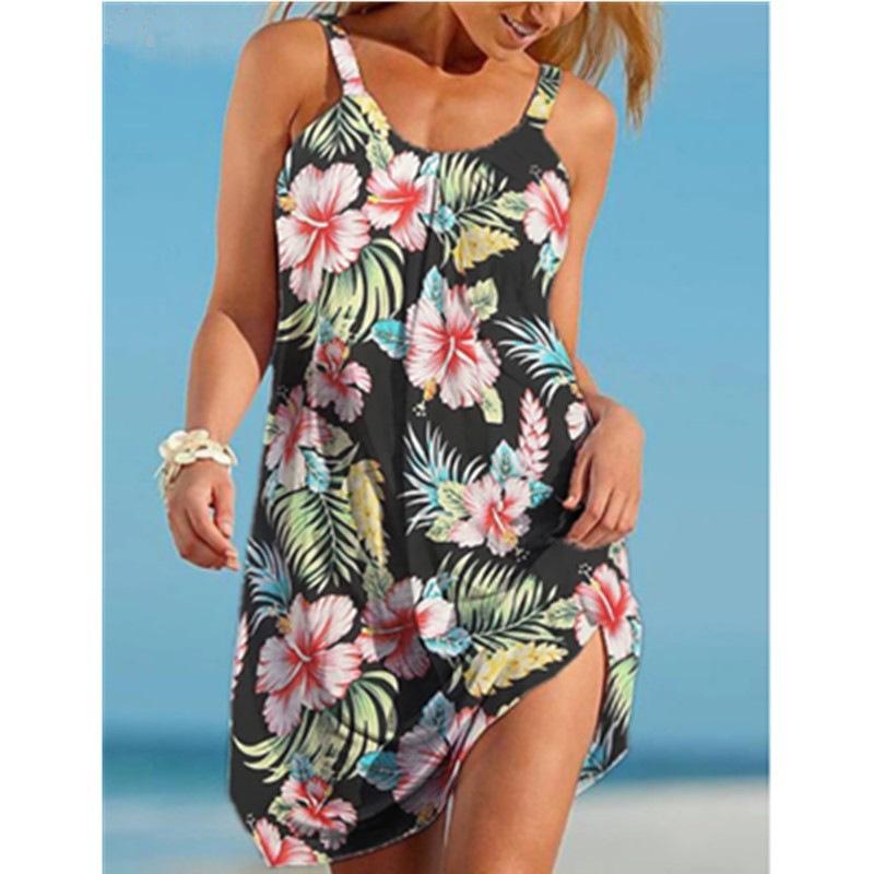 Printed beach skirt small fresh City Leisure printed women's A-line dress