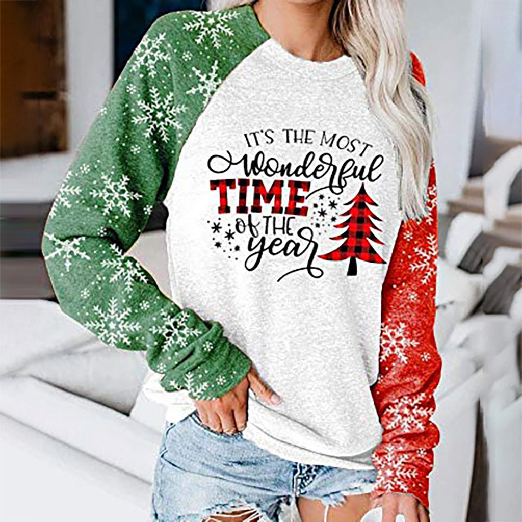 Christmas Women's Snowman Small Tree Letter Print Long-sleeved Set Headcoat