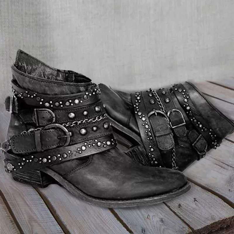 Autumn and winter thick heel large size belt short tube single boot female.