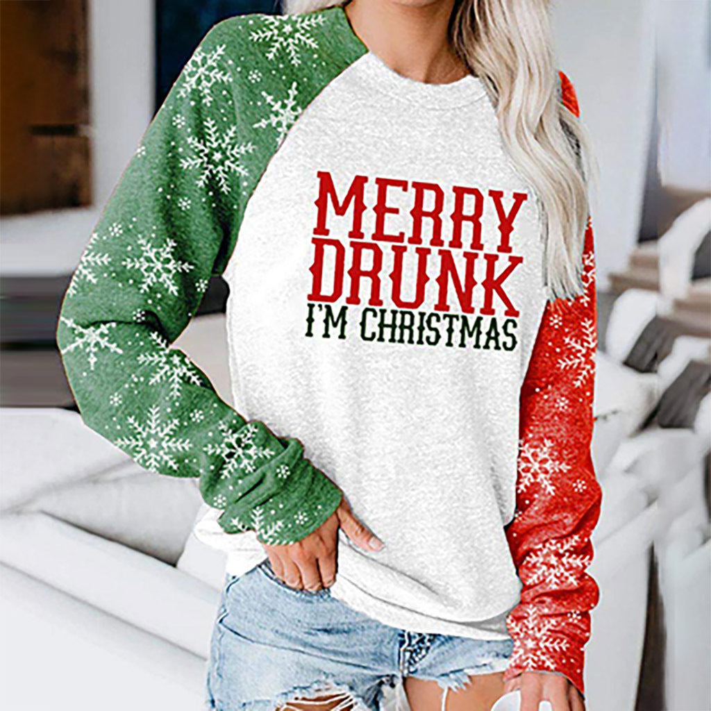 Christmas Women's Snowman Small Tree Letter Print Long-sleeved Set Headcoat