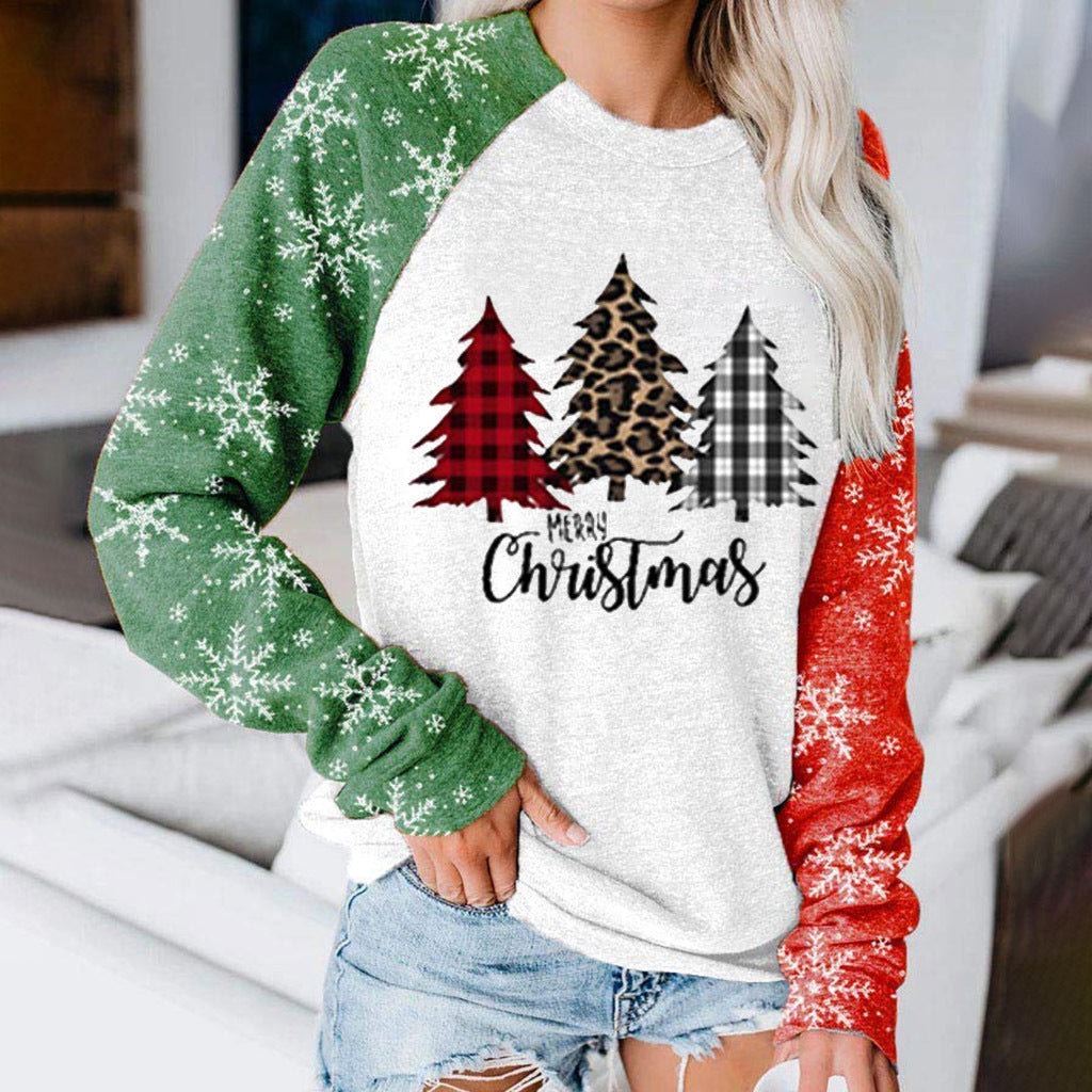 Christmas Women's Snowman Small Tree Letter Print Long-sleeved Set Headcoat