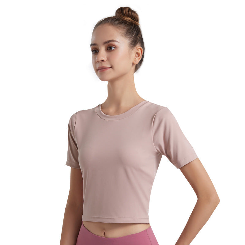 5 Colors Yoga Short Sleeves Solid Color Bare Navel Open Back Yoga Jacket Women Practice Quick Dry Fitness T Shirt