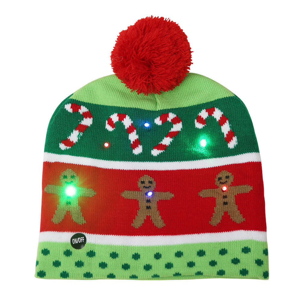 Christmas ornaments for adults and children Christmas hats LED knitted hats with lights scarf color hair ball luminous hats