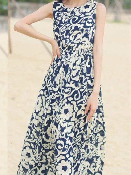 Fashion Bohemia Floral Thick Straps Sleeveless Maxi Dress