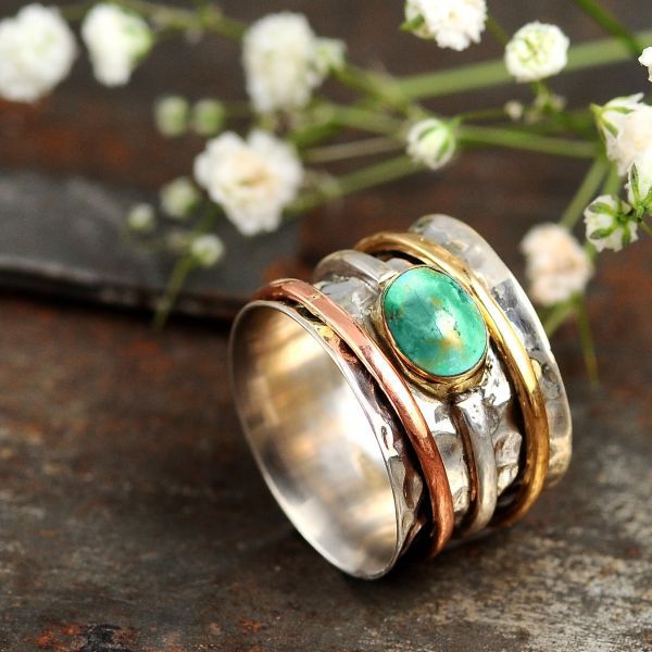 Vintage turquoise plated tricolor rings for men and women