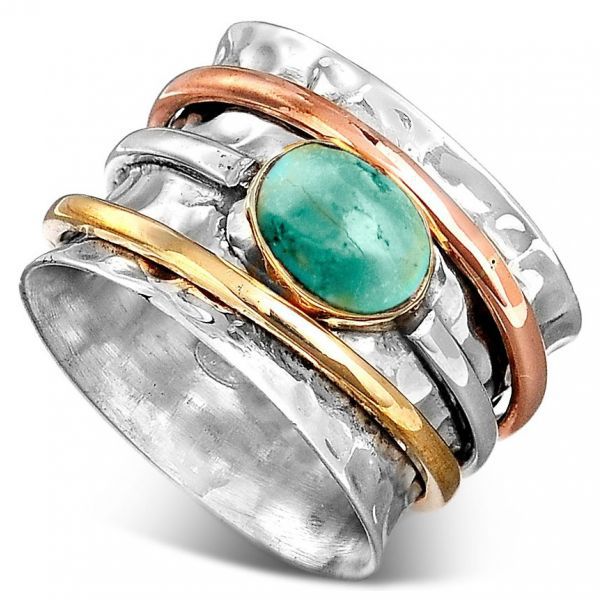 Vintage turquoise plated tricolor rings for men and women