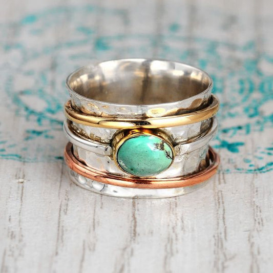 Vintage turquoise plated tricolor rings for men and women