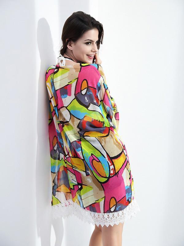 Attractive Colorful Half Sleeve Shawl Cover-up Tops