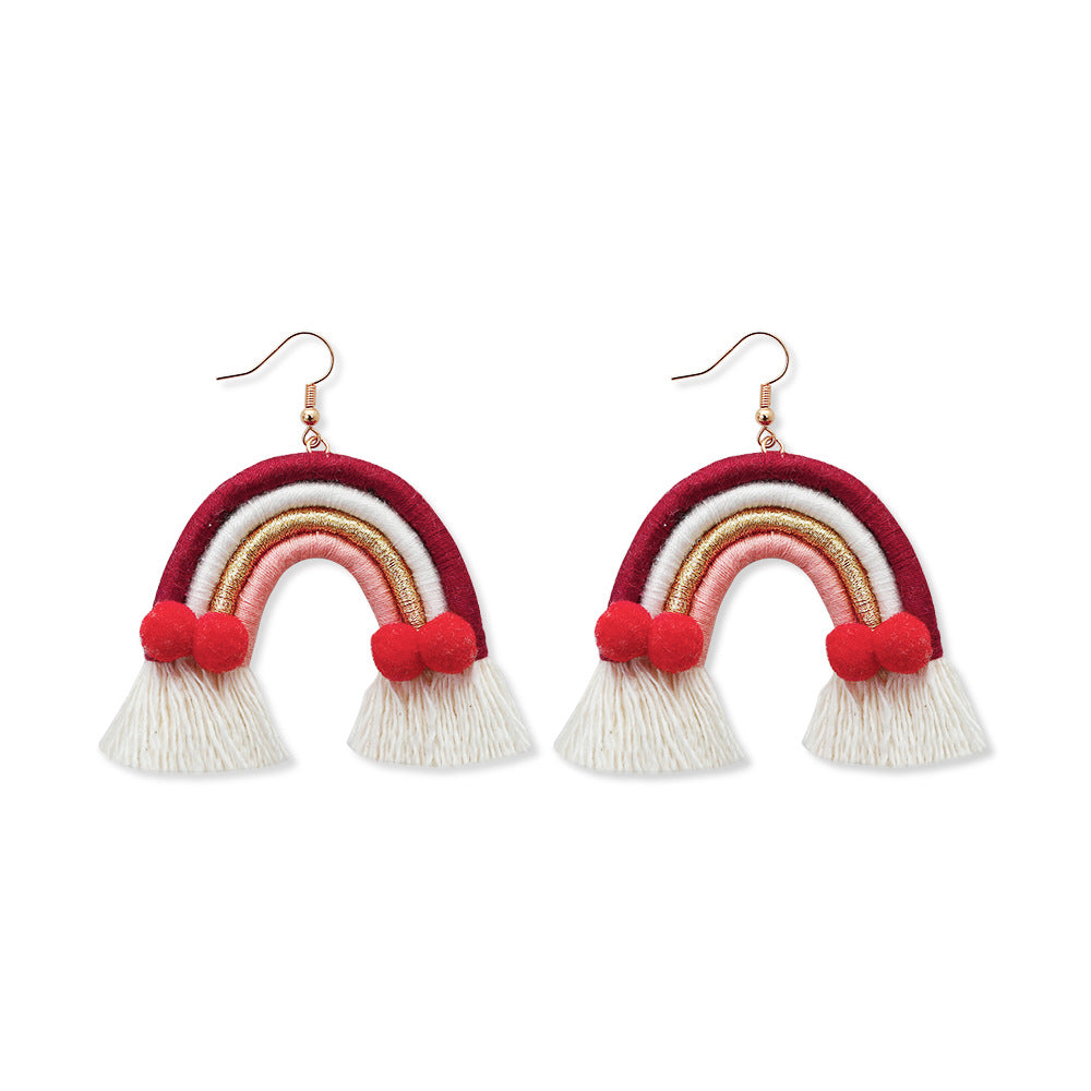 Christmas Earrings female creative cartoon christmas Bohemian tassel woven handmade earrings