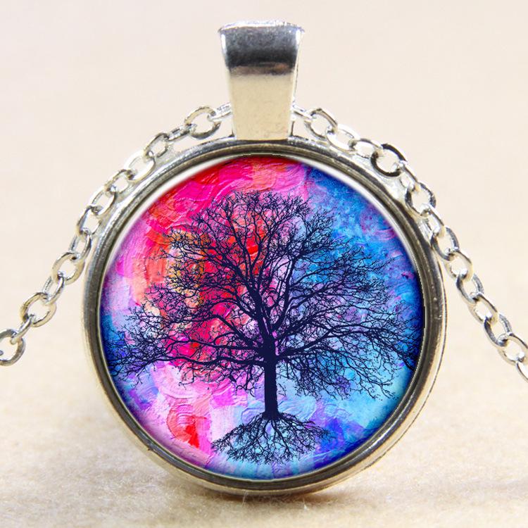 Color Life Tree Time Gemstone Pendant Necklace