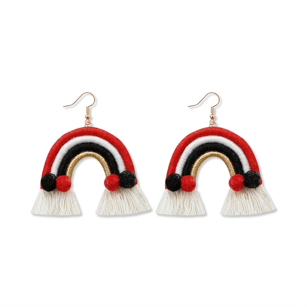 Christmas Earrings female creative cartoon christmas Bohemian tassel woven handmade earrings