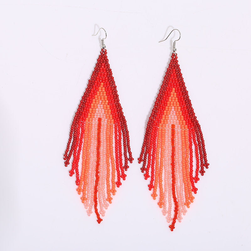 Bohemian exotic long tassel Rainbow Bead Earrings