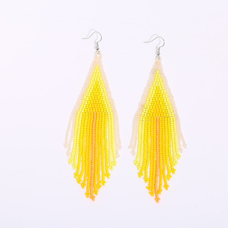 Bohemian exotic long tassel Rainbow Bead Earrings