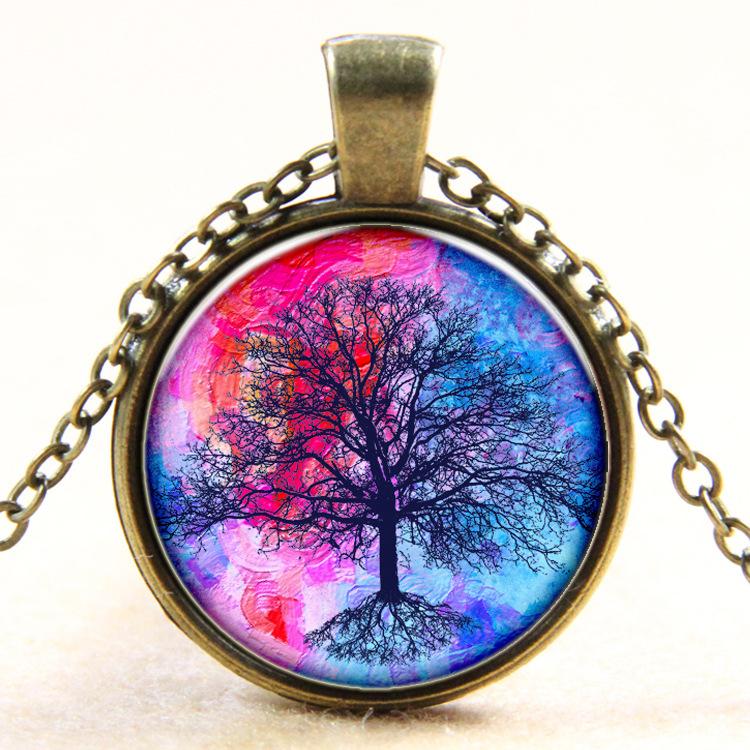 Color Life Tree Time Gemstone Pendant Necklace