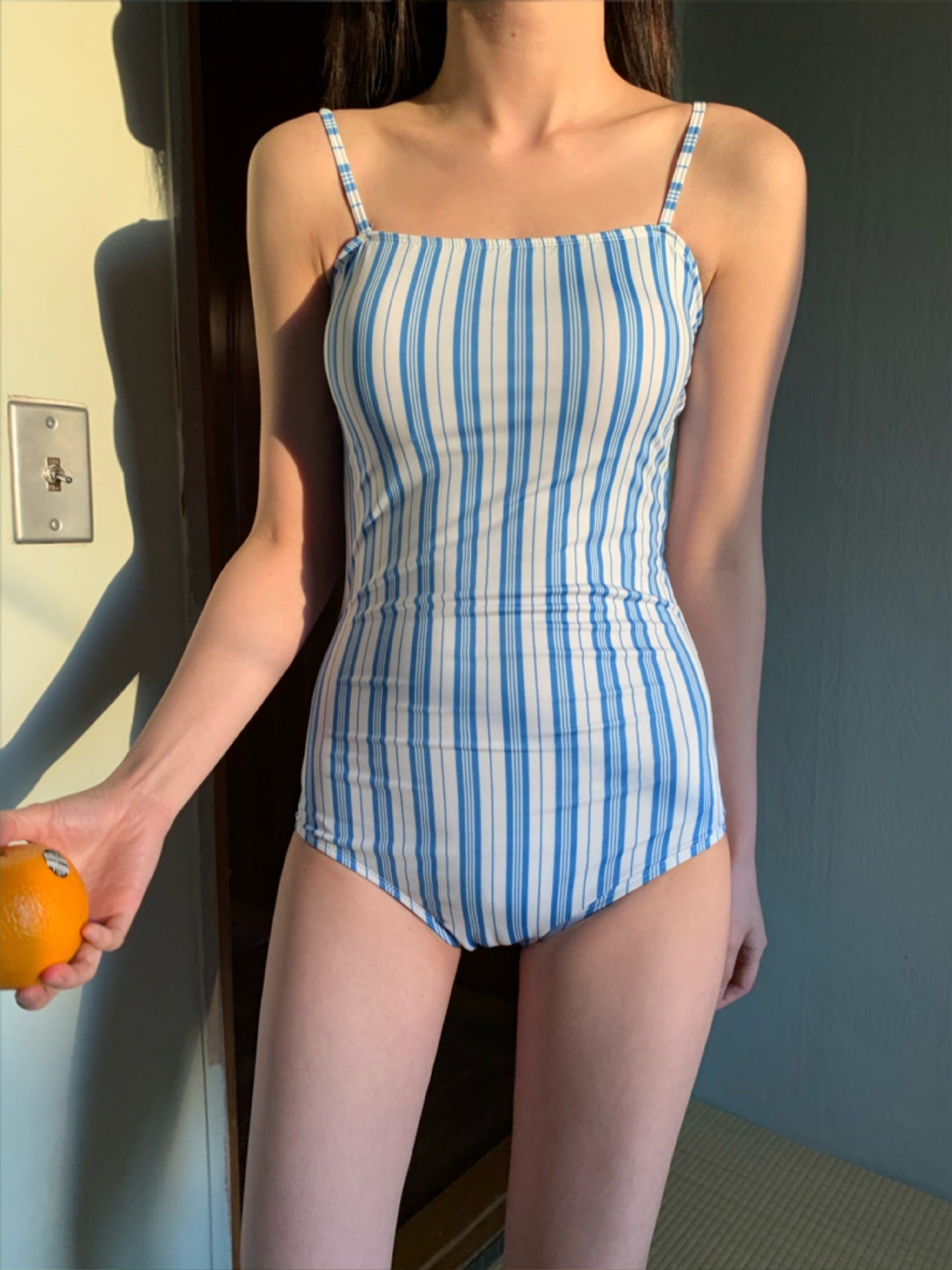 New Striped One-piece Swimsuit Women's Simple Ins Style Strapless Girls' Hot Spring Swimsuit