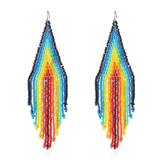 Bohemian exotic long tassel Rainbow Bead Earrings