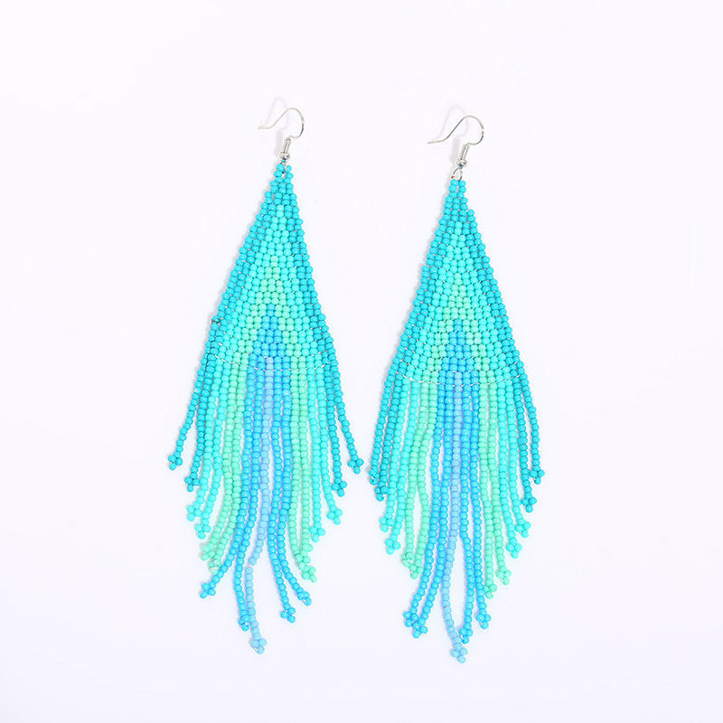 Bohemian exotic long tassel Rainbow Bead Earrings