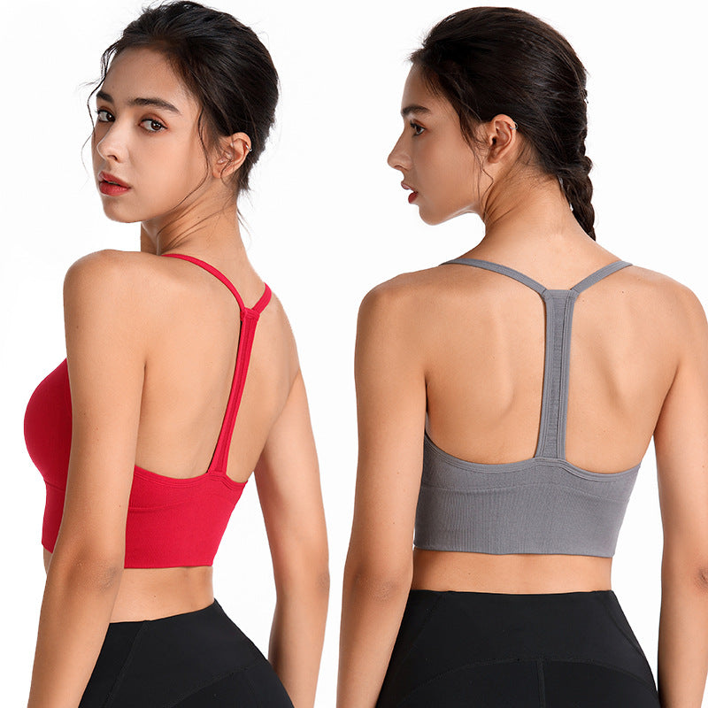 Fine Shoulder Y-type Beauty Back Sports Bra No Steel Ring Shock-proof Gathered Sling-style Sports Underwear