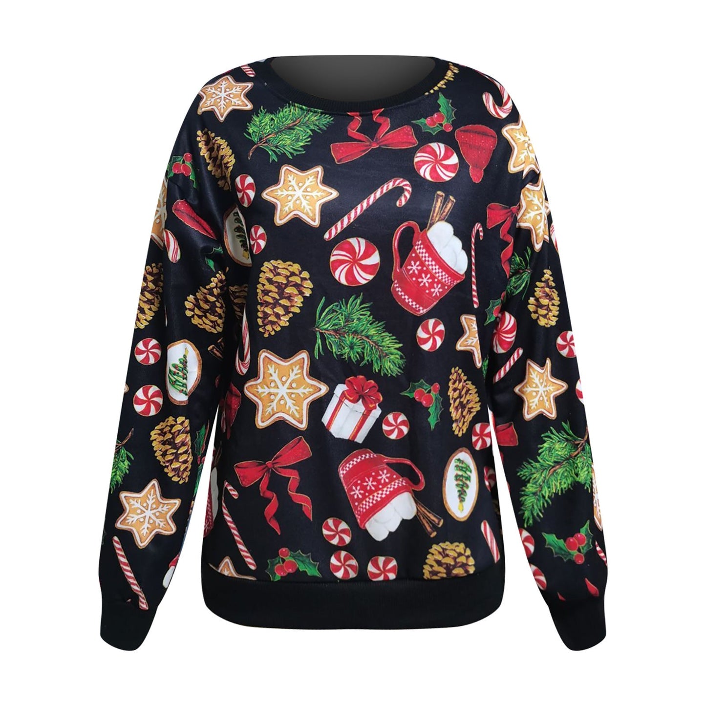 Christmas Women's Printed Round Neck Long Sleeve Fleece Sweater