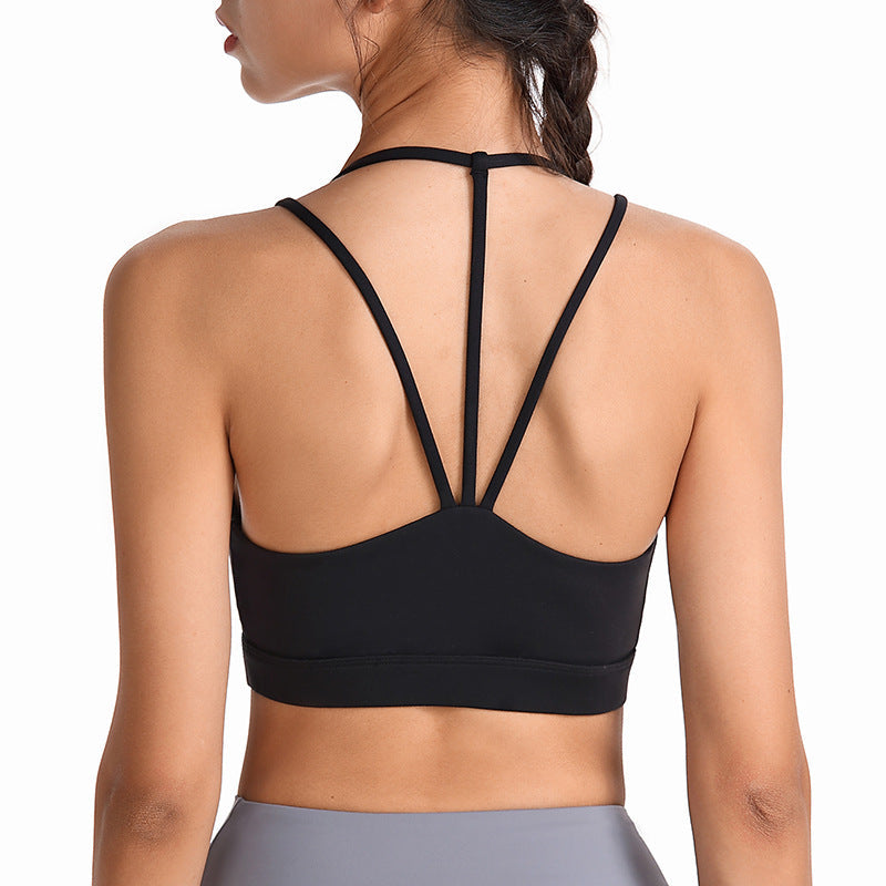 Hollowed Out Back Sports Bra Shockproof Fitness Yoga Bra Gathers Sexy Sports Underwear