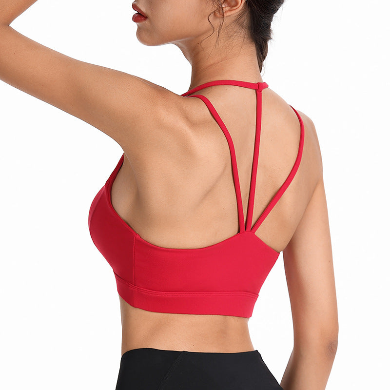 Hollowed Out Back Sports Bra Shockproof Fitness Yoga Bra Gathers Sexy Sports Underwear