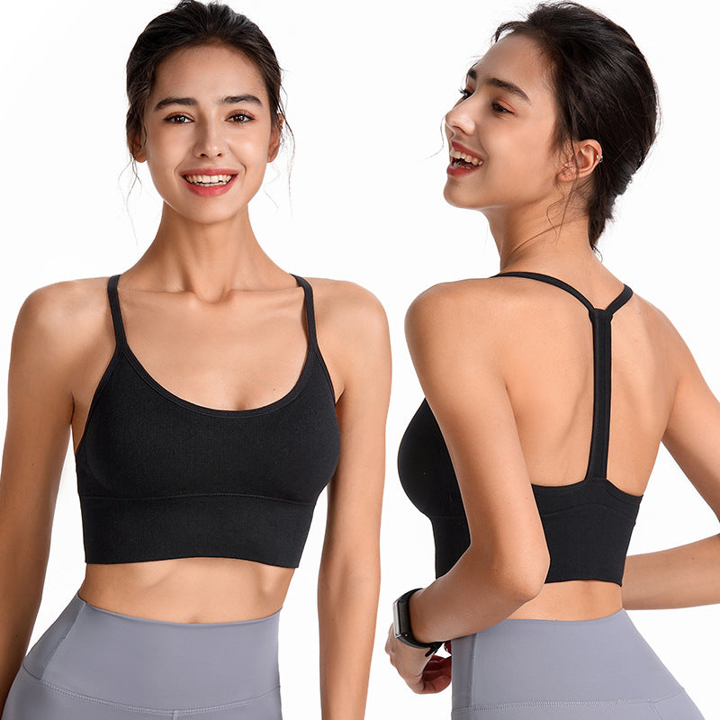 Fine Shoulder Y-type Beauty Back Sports Bra No Steel Ring Shock-proof Gathered Sling-style Sports Underwear