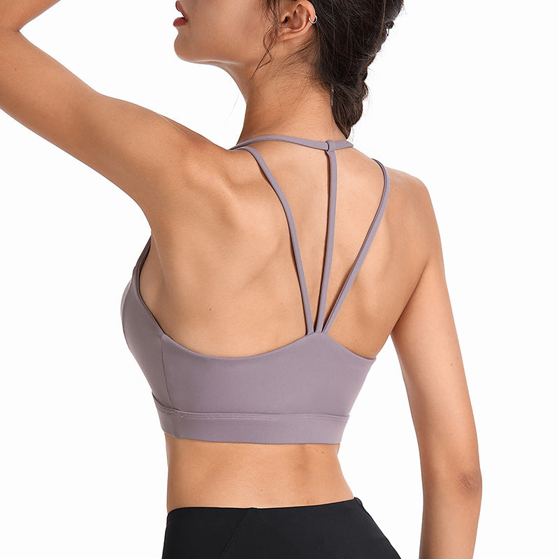 Hollowed Out Back Sports Bra Shockproof Fitness Yoga Bra Gathers Sexy Sports Underwear