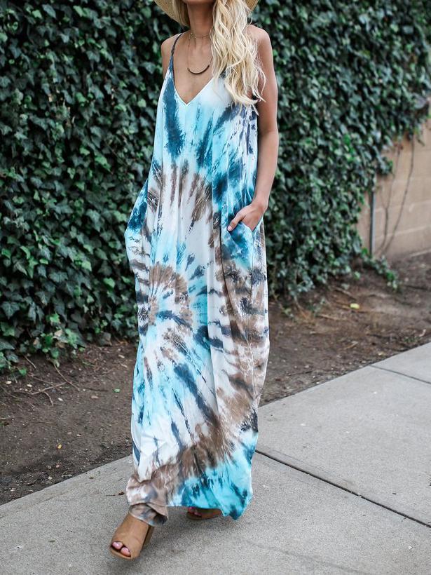 Spaghetti Strap Print Beach Maxi Dress