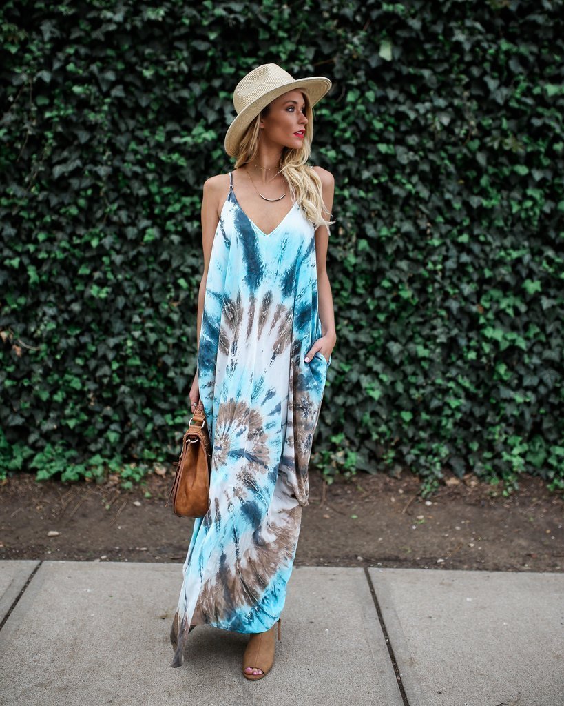 Spaghetti Strap Print Beach Maxi Dress