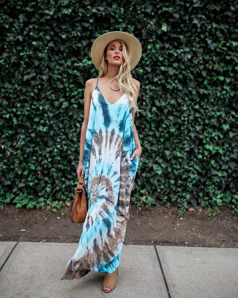 Spaghetti Strap Print Beach Maxi Dress