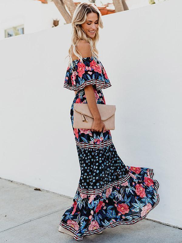 Floral Off Shoulder Beach Maxi Dress