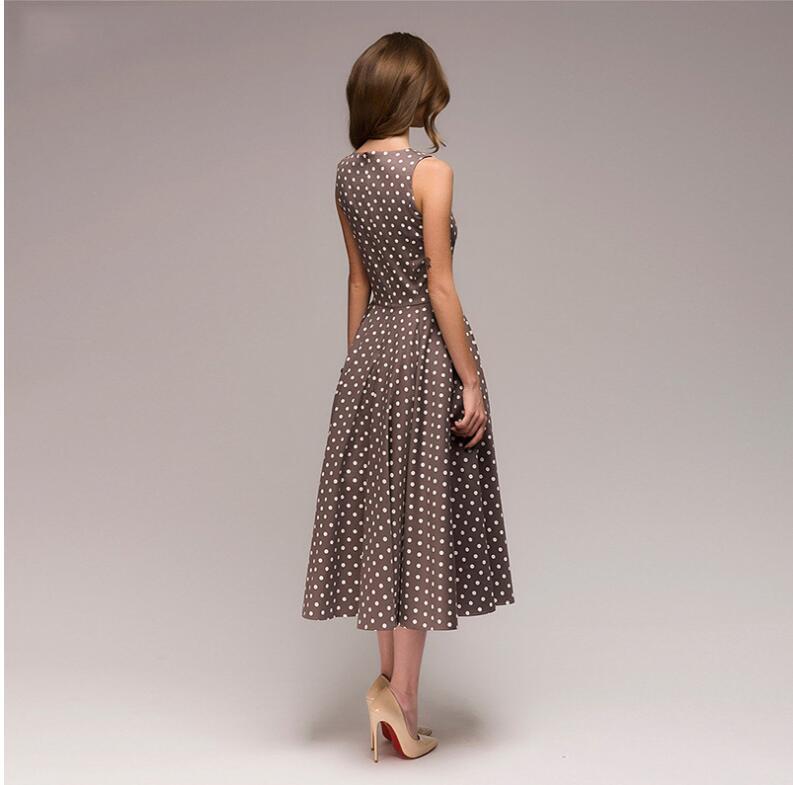 Polka Dot Sleeveless Summer Casual Midi Dress