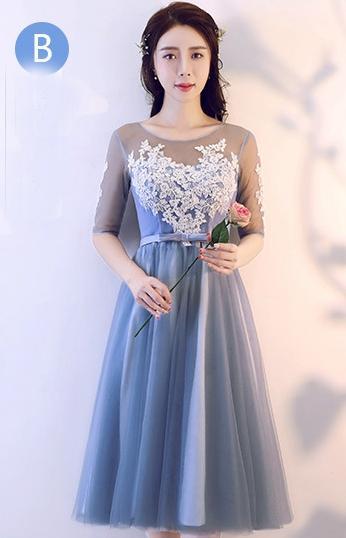 Gray Lace Graduation Bridesmaid  Party Evening Dress