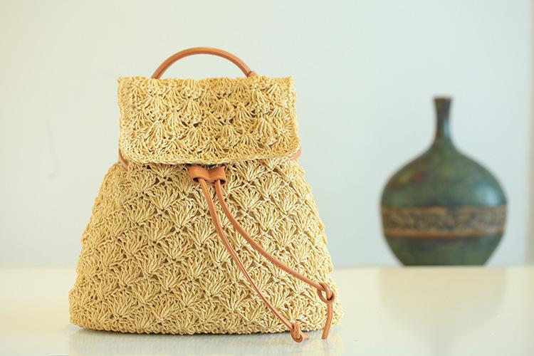 Retro Straw Drawstring Bag Beach Travel Shoulder Bag