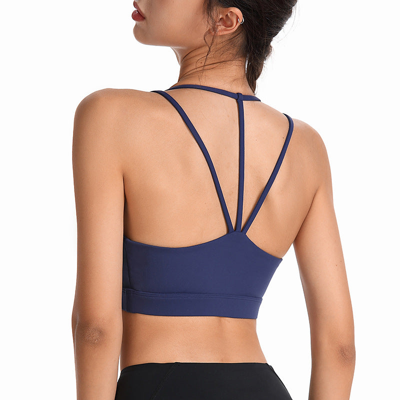 Hollowed Out Back Sports Bra Shockproof Fitness Yoga Bra Gathers Sexy Sports Underwear