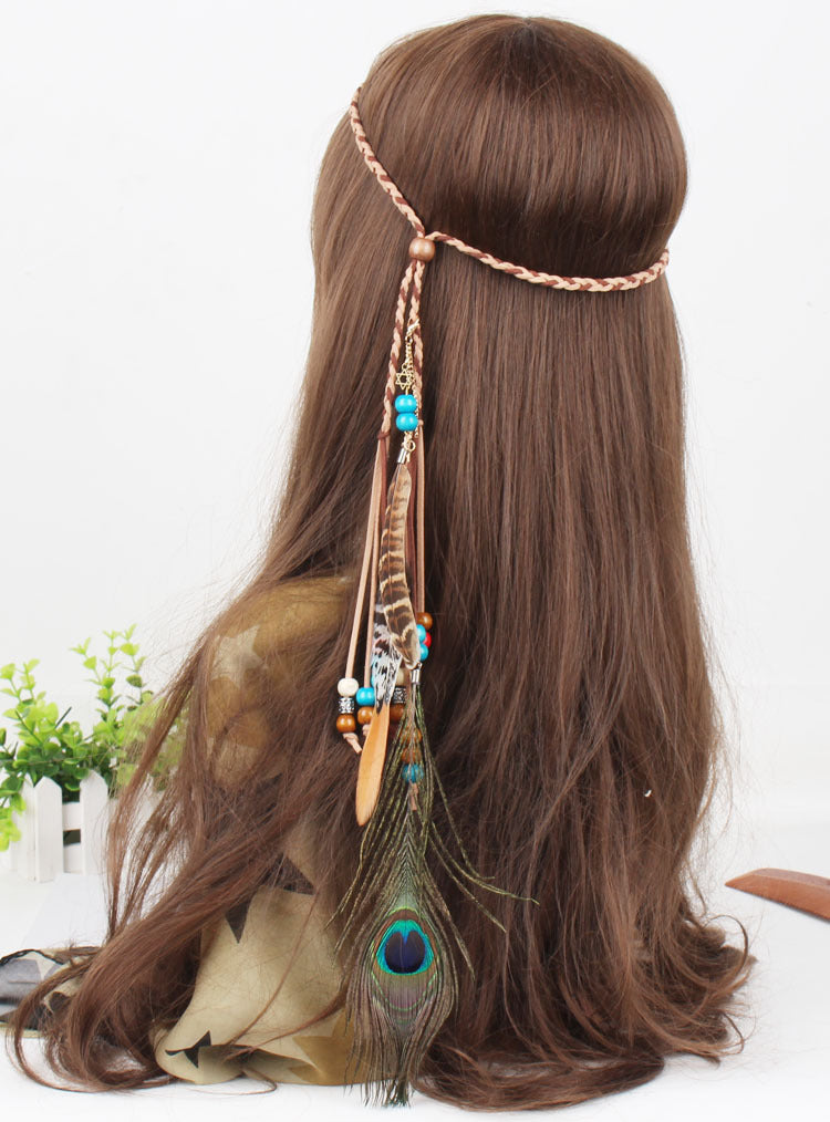 Bohemian Gypsy Handmade Peacock Feathers Beads Headwear Accessories