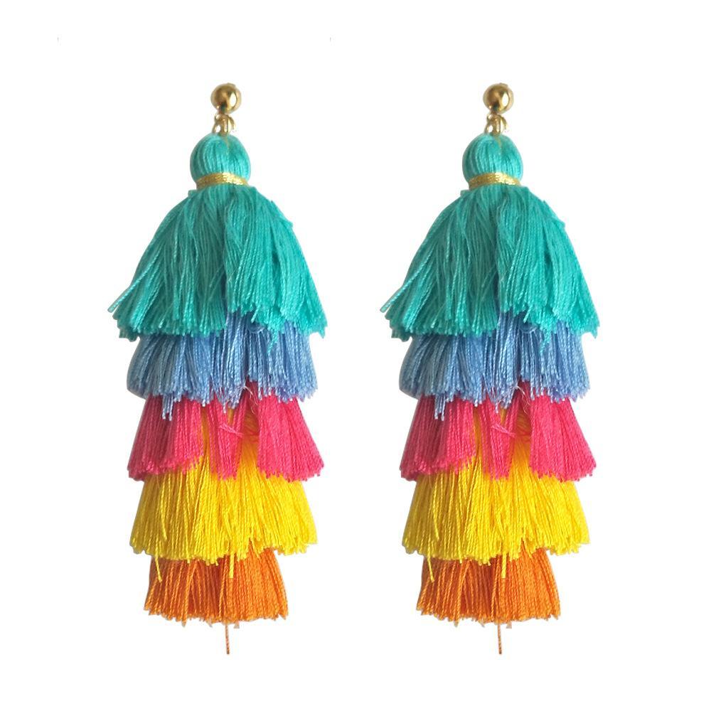 Handmade long tassel colorful bohemia style statement fashion party