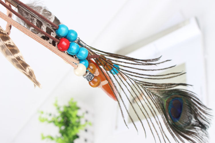 Bohemian Gypsy Handmade Peacock Feathers Beads Headwear Accessories