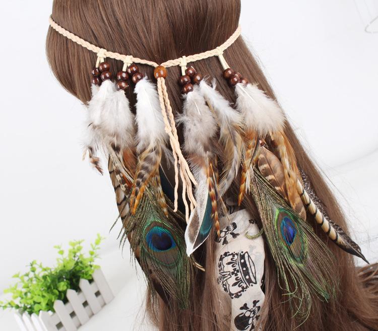 Gypsy Indian Hippie Bohemian Feather Hair Band Headwear