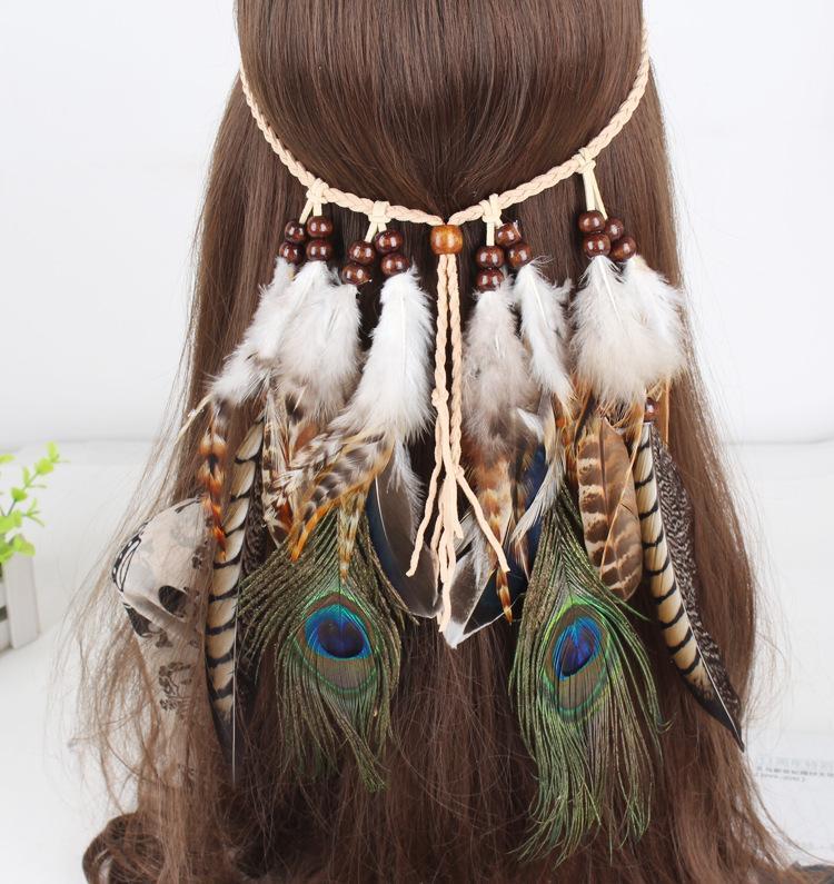 Gypsy Indian Hippie Bohemian Feather Hair Band Headwear