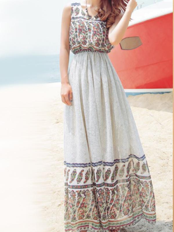 Classical Bohemia Floral Thick Straps Sleeveless Maxi Dress