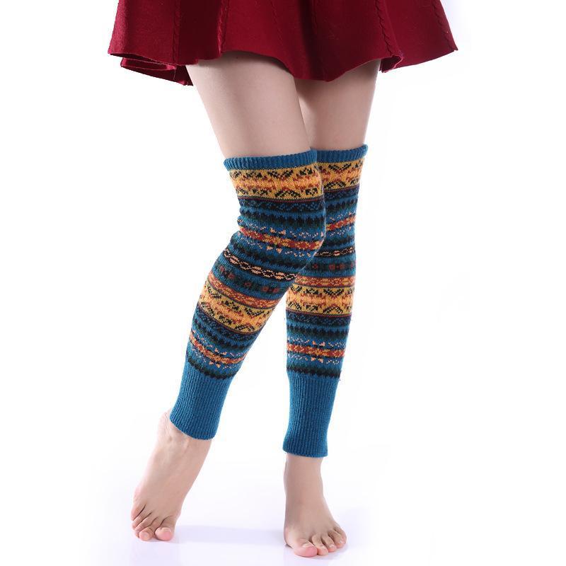 Bohemia Knit Leg Warmers Knitted Over Knee-high Stocking